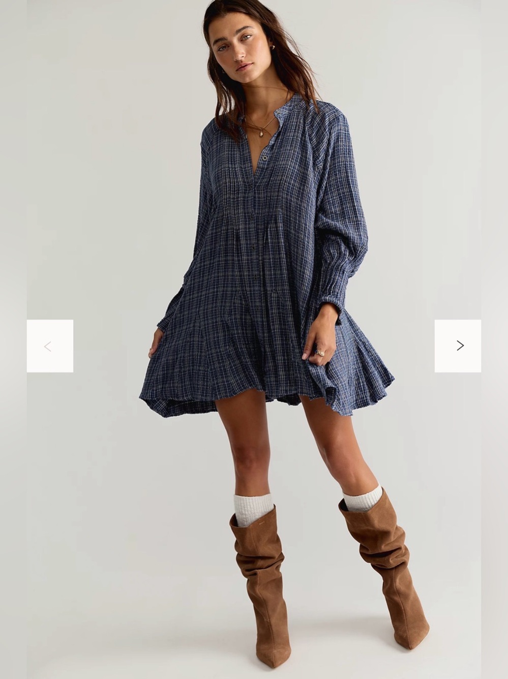 NWT Free People Backroads Plaid Button Down Mini Dress size L